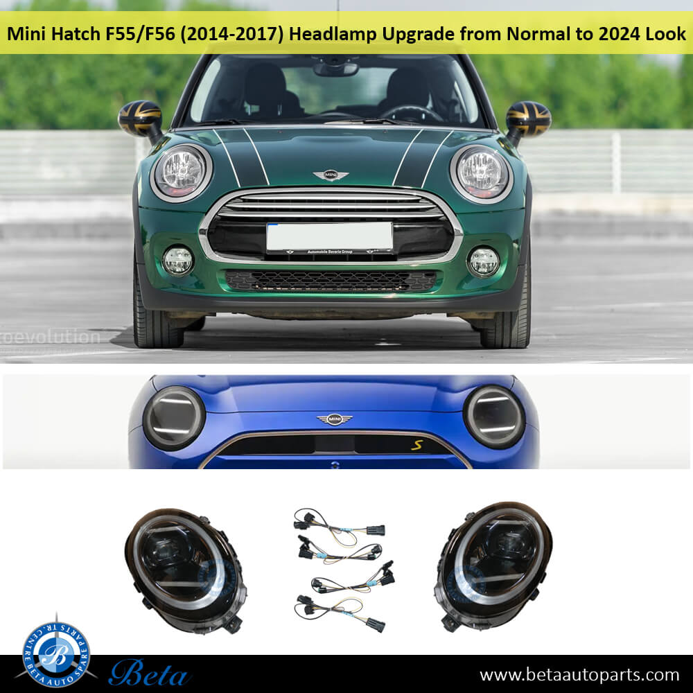 Mini Hatch F55 / F56 (2014-2017), Headlamp Upgrade from Normal to 2024 Look, China, 63117298311 / 63117298312 Mini Hatch F55 / F56 (2014-2017), Headlamp Upgrade from Normal to 2024 Look, China, 63117298311 / 63117298312